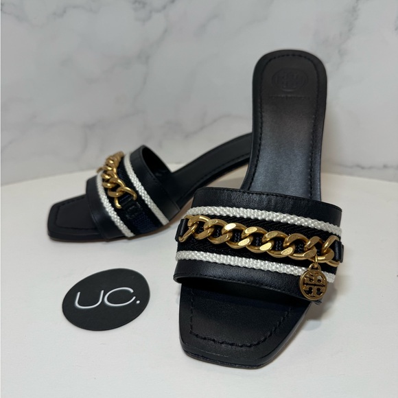 Tory Burch Mini Benton Kitten Heel. Size 6. WITH BOX! Black/Navy/Gold. - Picture 3 of 6